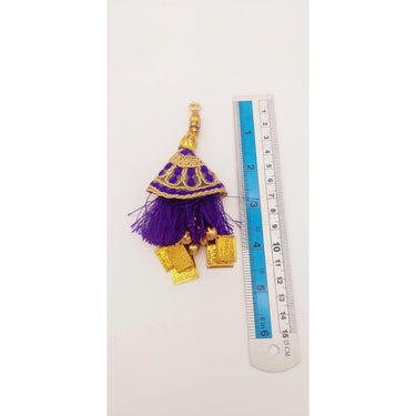 Violet Tassels With Gold Beads, Beaded Tassels With Violet and Gold Embroidery, Traditional Indian Latkan